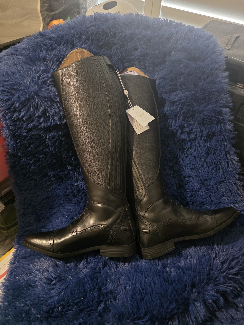 Women's Horze Winslow Black Tall Riding Field Boots with Brogue Detailing